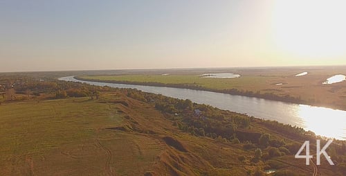 Valley With Wide River, Green Fields and Trees