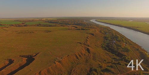 Valley With Wide River, Green Fields and Trees