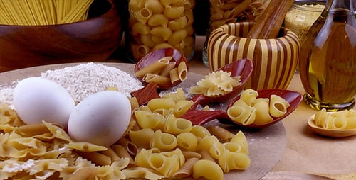 Pasta Ingredients: Eggs, Flour, and Pasta Shapes