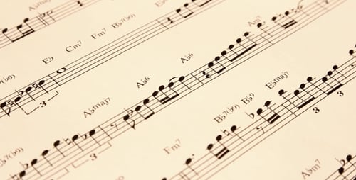 Music Notes on Paper Sheet Macro Dolly Shot