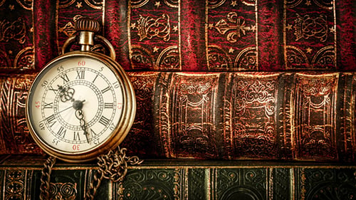 Antique Gold Watch with Books, Time Passing