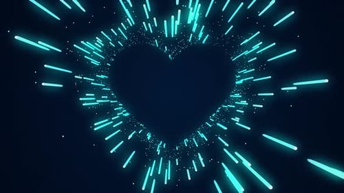 Animated Glowing Heart Tunnel with Blue Light Particles