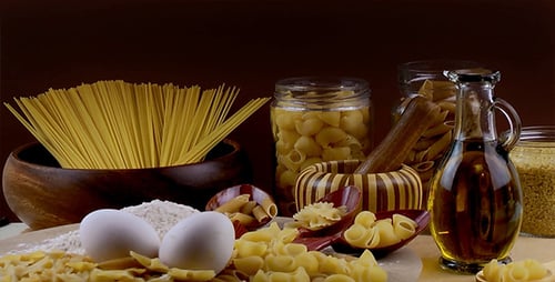 Assorted Uncooked Pasta Still Life with Eggs