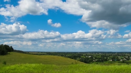 Landscape, Clouds Moving Over a Field With Trees.
