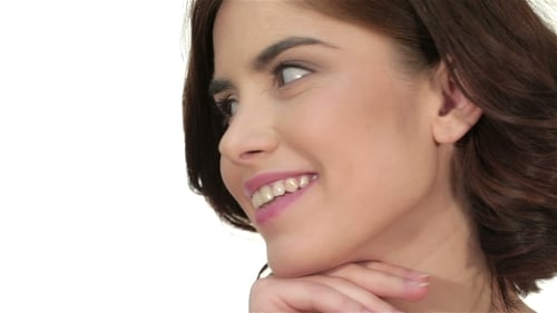 Smiling Woman with Brown Hair in Close-Up