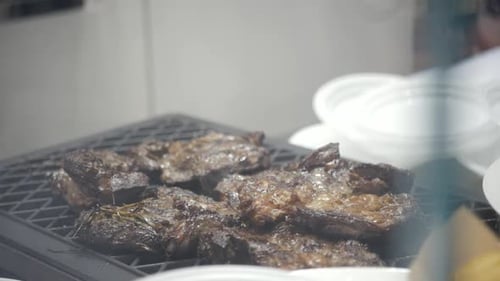 Grilled Beef Steak on the Grill Closeup