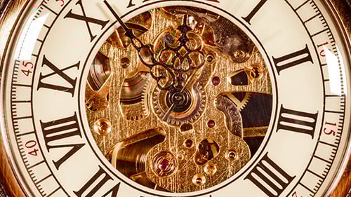 Intricate Inner Workings of Antique Gold Pocket Watch