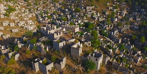 Aerial View of Crumbling Ghost Village Ruins