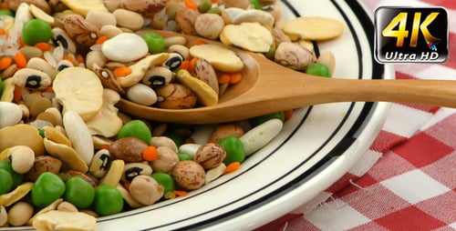Colorful Dried Beans and Legumes with Wooden Spoon