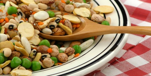 Assorted Beans and Peas on Plate with Spoon