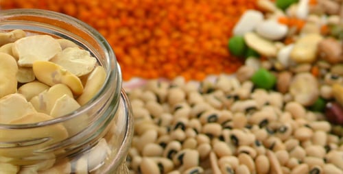 Beans, Peas and Lentils Sit on Tablecloth