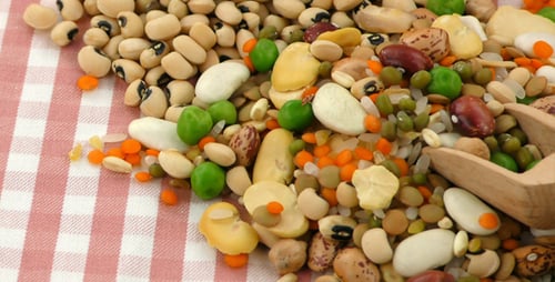 Dry Beans and Lentils with Wooden Spoon Close Up