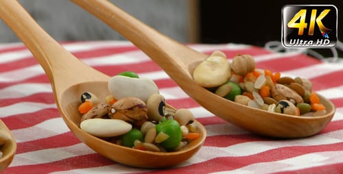 Wooden Spoons Filled with Legumes and Vegetables