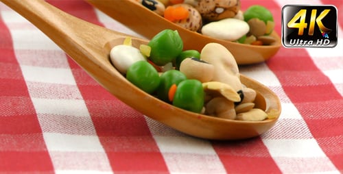 Wooden Spoons Filled with Dried Beans and Peas