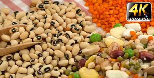 Dried Legumes and Lentils with Wooden Spoons