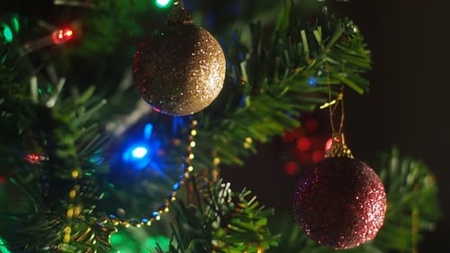 Gold and Red Ornaments on Christmas Tree