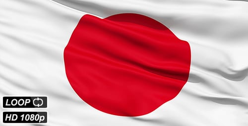 Realistic Japan National Flag Waving Loop Animation