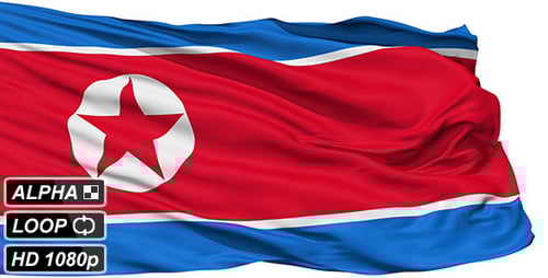 North Korea Flag Waving Animation With Alpha Channel
