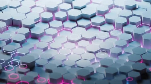 Technological Hexagon Background with Pink Neon Glow