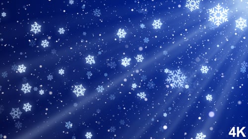 Glowing Blue Winter Snowflakes Falling Loop