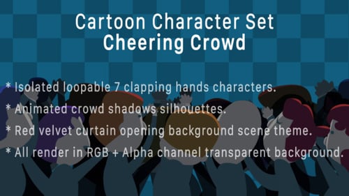 Animated Flat Design Cheering Crowd with Stage Curtain Reveal