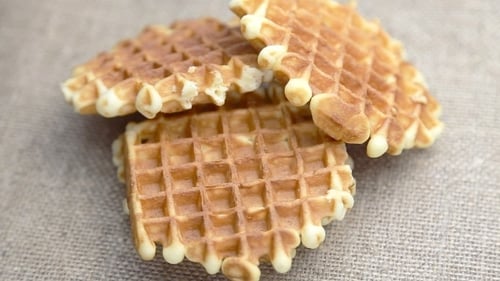 Crisp Golden Brown Waffles on Burlap