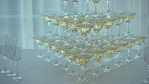 Sparkling Champagne Glasses in Pyramid Formation