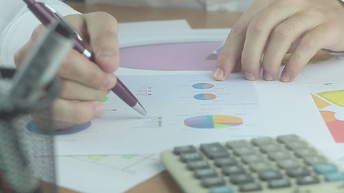 Man Reviews Business Statistics Using Pie Charts