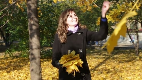 Happy Girl In Autumn Park Throws Yellow Fallen