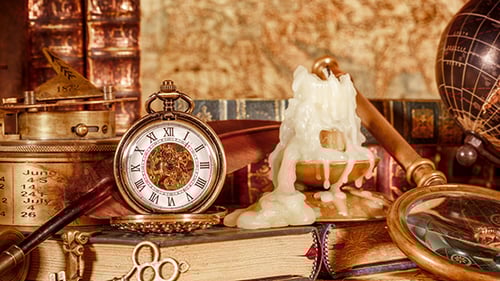 Ornate Vintage Still Life with Antique Brass Instruments