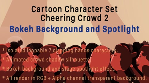 Animated Cartoon Cheering Crowd with Clapping Characters and Stage Lights