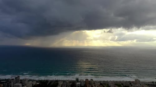 Heavy Rain Over the City Aerial View Alanya Turkey 4 K