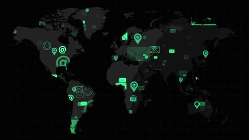 Global Network Connectivity with Animated Email and Location Icons