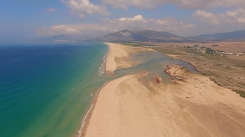 Aerial View From Flying Drone Over Beach And Sea