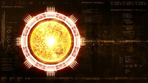 Futuristic Glowing Orb with Digital HUD Interface Display