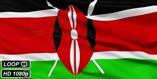 Waving Kenya National Flag with Maasai Shield Loop
