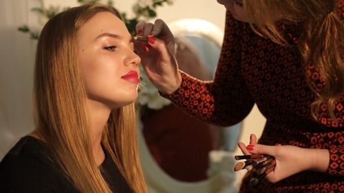 Woman Getting Eyebrows Shaped By Makeup Artist