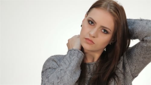 Beautiful Woman Poses, Touching Hair