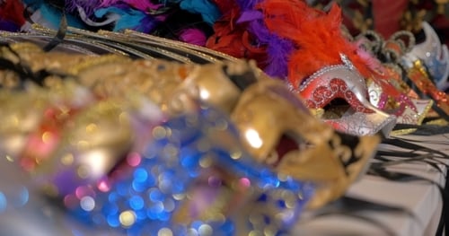 Colorful Venetian Masks On The Shop Counter