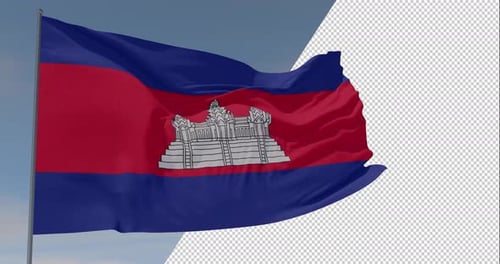 Waving Cambodian National Flag with Realistic Fabric Movement