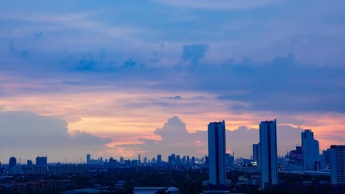 City Skyline Time Lapse Sunset to Night