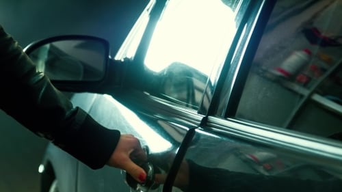 The Girl At Parking Opens a Door In The Car