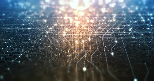 Futuristic Circuit Board Background Animation with Digital Data Flow