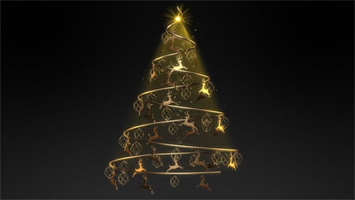 Elegant Golden Christmas Tree Spiral with Reindeer Animation