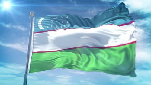 Realistic 3D Flag of Uzbekistan Waving in the Wind