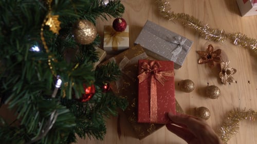 Christmas Presents Under the Tree, Overhead Shot