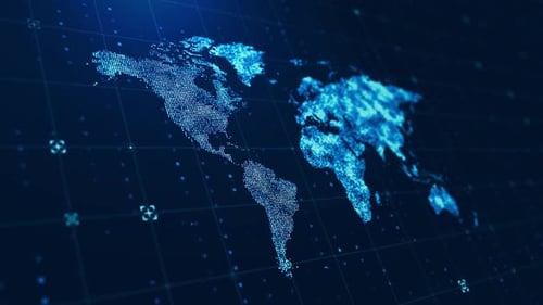 Glowing Digital World Map Global Network Technology Background