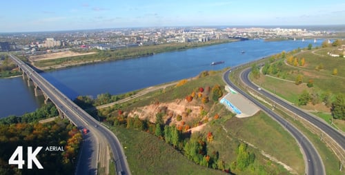 Aerial View of City with River