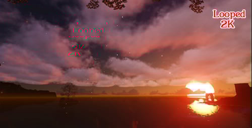 Animated Serene Sunset Over Water with Glowing Particles