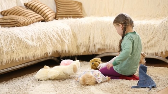 Young Girl Playing with Her Doll in a Bright Room, People Stock Footage ...